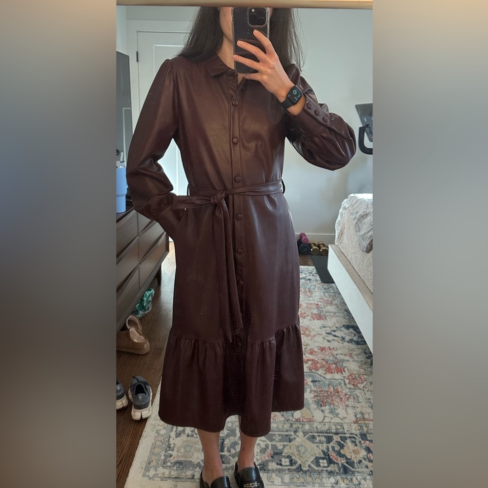 Evereve Burgundy Faux Leather Midi Dress